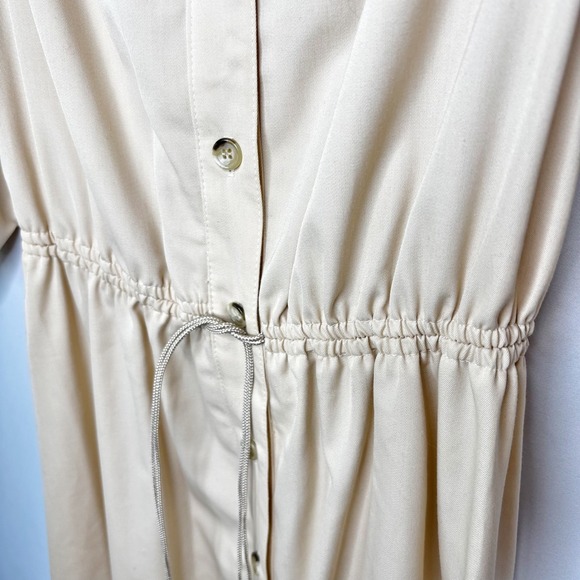 60s Melissa Lane Vintage Shirt Dress Size L‎ Beige Drawstring Waist Puff Sleeve - Picture 6 of 12